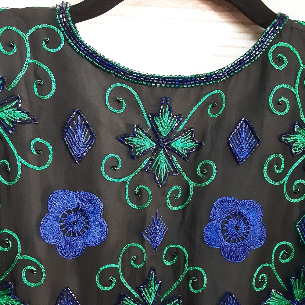 Scala 100%Pure Silk Embellished Jacket Size Ps - image 8